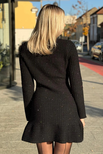 ELISA | LONG SLEEVE KNEE-LENGTH KNITTED DRESS - BLACK