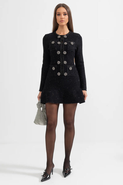 ELISA | LONG SLEEVE KNEE-LENGTH KNITTED DRESS - BLACK