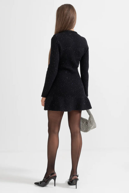 ELISA | LONG SLEEVE KNEE-LENGTH KNITTED DRESS - BLACK