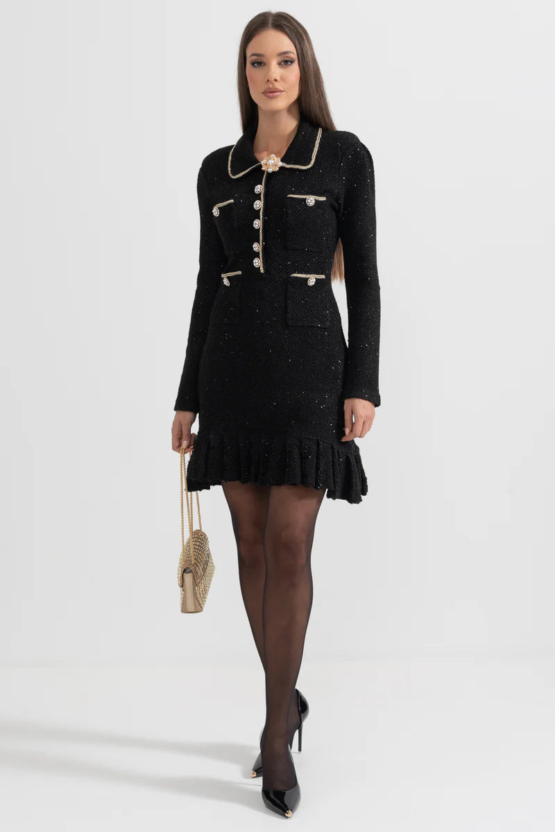 ELISA | KNIT TEXTURED DRESS - BLACK